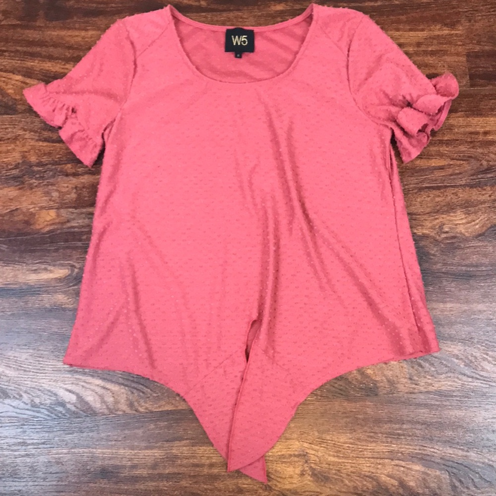 Swiss dot tee with ruffle sleeves
